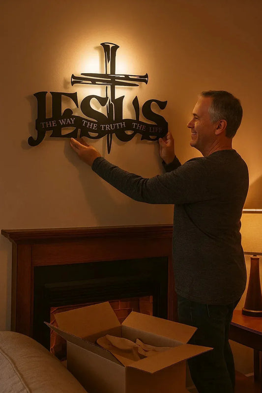 🔥Arte de luz para pared con diseño de Jesús y la cruz - ⌛Diseño limitado Hecho a mano